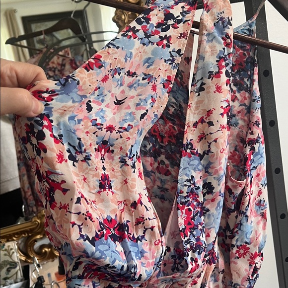 PARKER 100% SILK FLORAL CRISS CROSS FRONT STRAPPY FLOWY DRESS SIZE MEDIUM - Picture 13 of 16